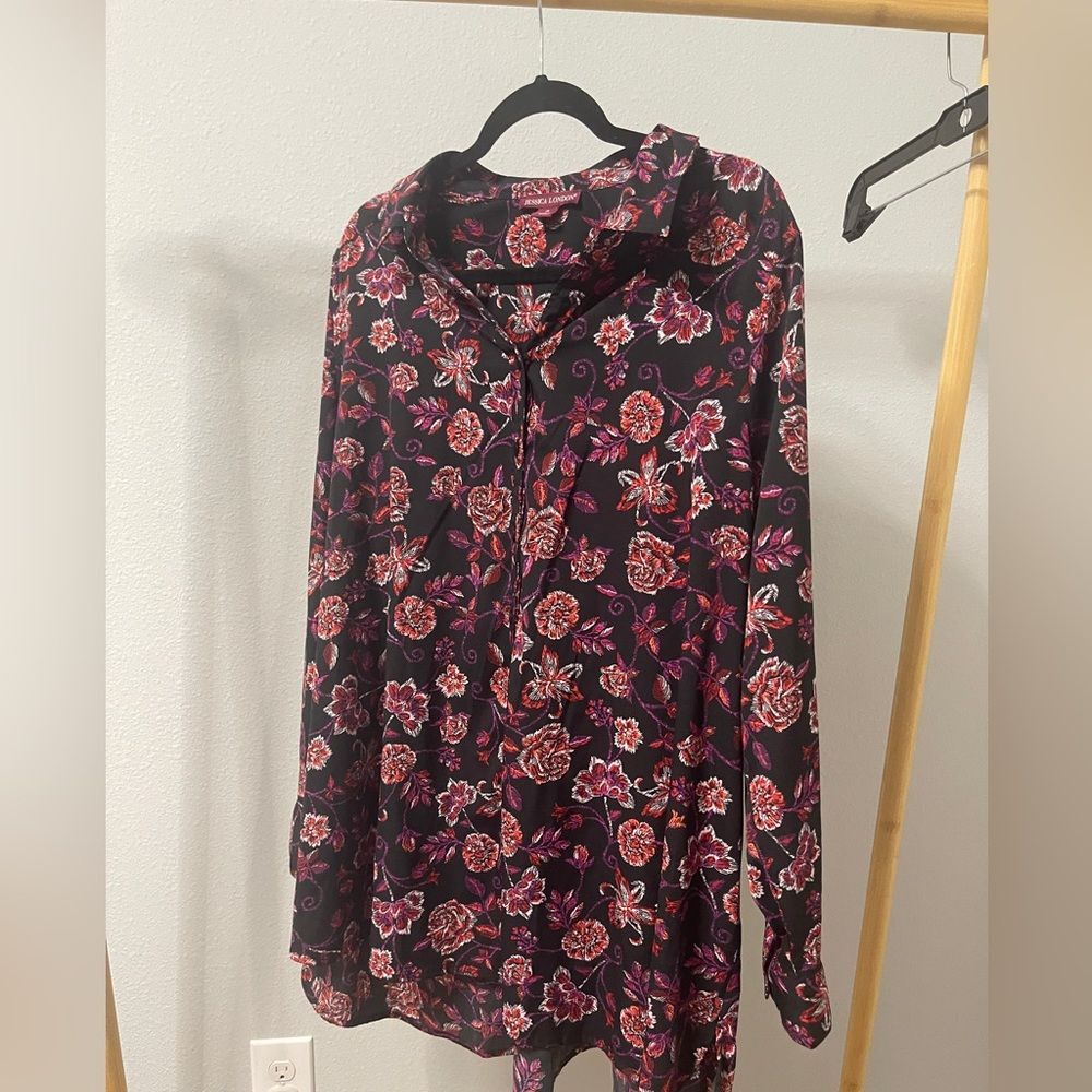 Jessica London Black and Red Floral Blouse